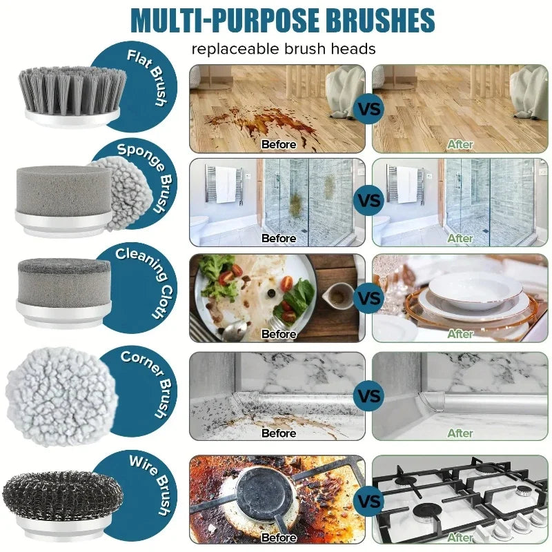 Cordless Electric Spin Scrubber | 5 Brush Heads