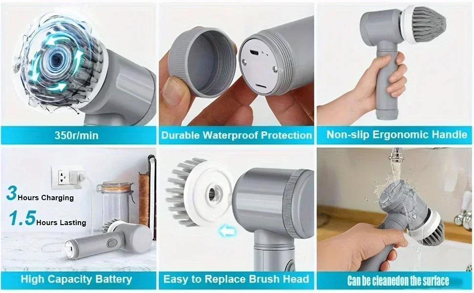 Cordless Electric Spin Scrubber | 5 Brush Heads