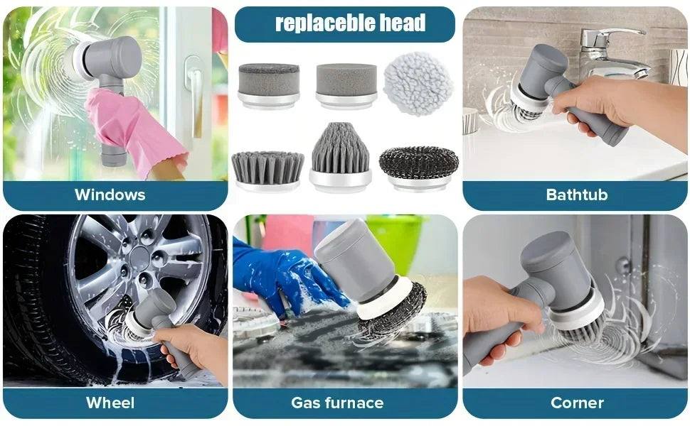 Cordless Electric Spin Scrubber | 5 Brush Heads