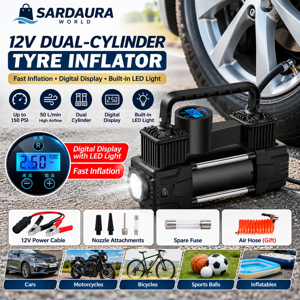 Sardaura World 12V Dual-Cylinder Tyre Inflator