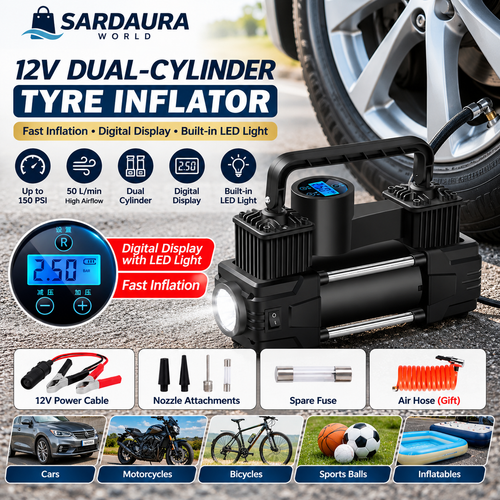 Sardaura World 12V Dual-Cylinder Tyre Inflator