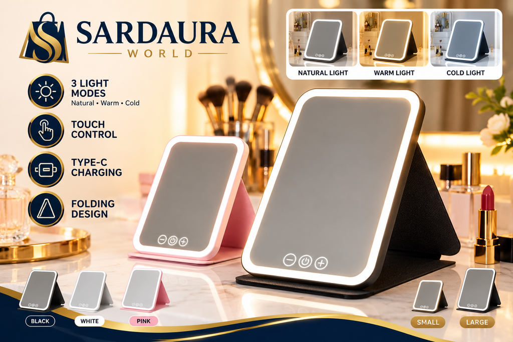 Sardaura World foldable LED makeup mirror with original-style folding flap support